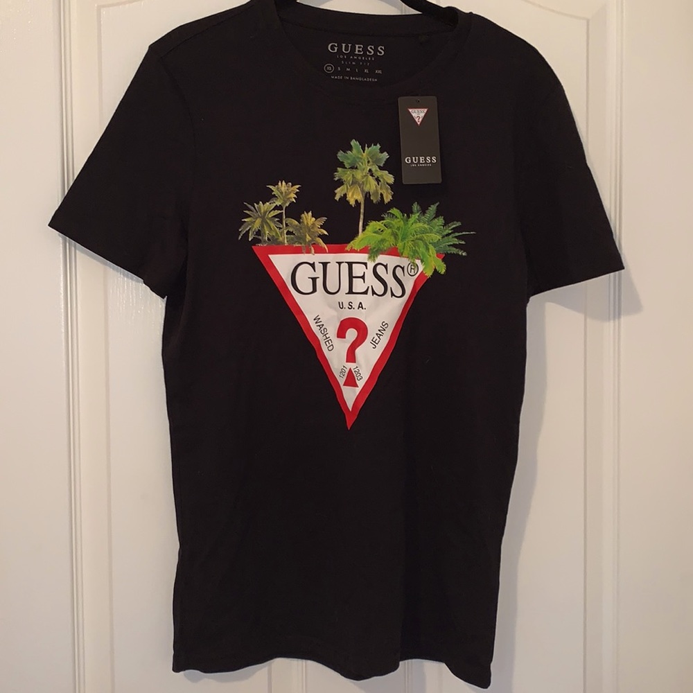 Guess Tropical Black Logo Tee shirt New with Tags size XS